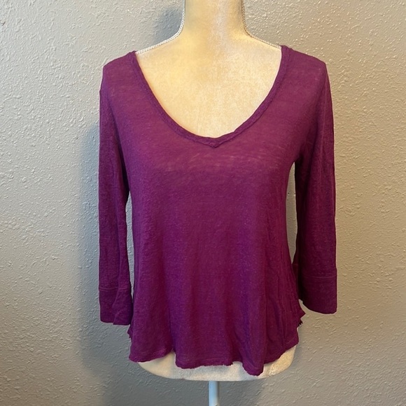 Free People Beach Purple Linen Blend V-Neck Size XS - Picture 1 of 6